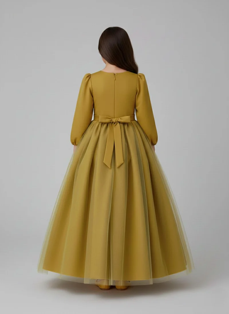 babyqlo Girls Gold Arabic Embroidered Party Occasion Maxi